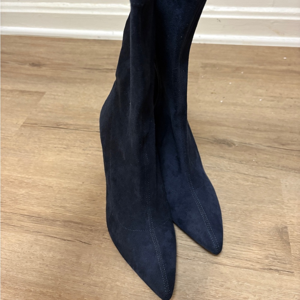 Scarlett Navy Suede Over-the-Knee Pointed Toe Boots